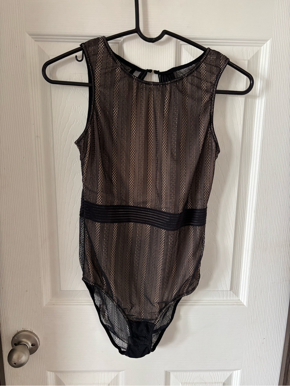 bebe Black Lace & Mesh Bodysuit with Pink Tag